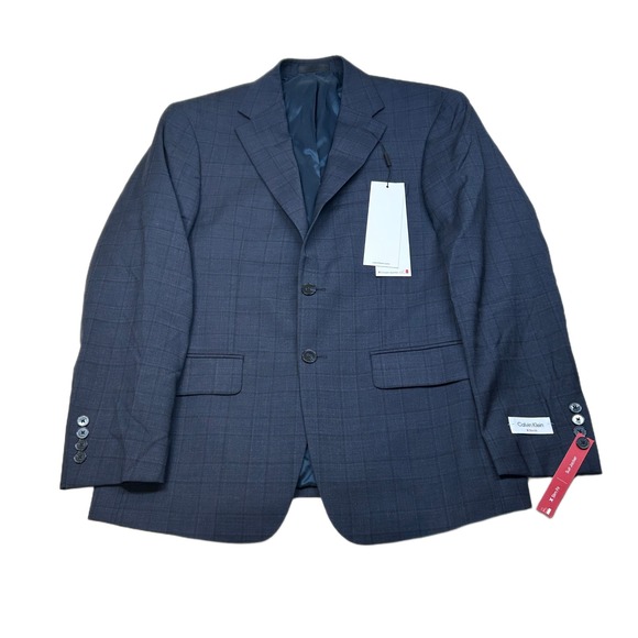 Calvin Klein Slim Fit Suit Jacket Mens 40S Blue Glen Plaid Wool Stretch $450 NEW - Picture 1 of 11